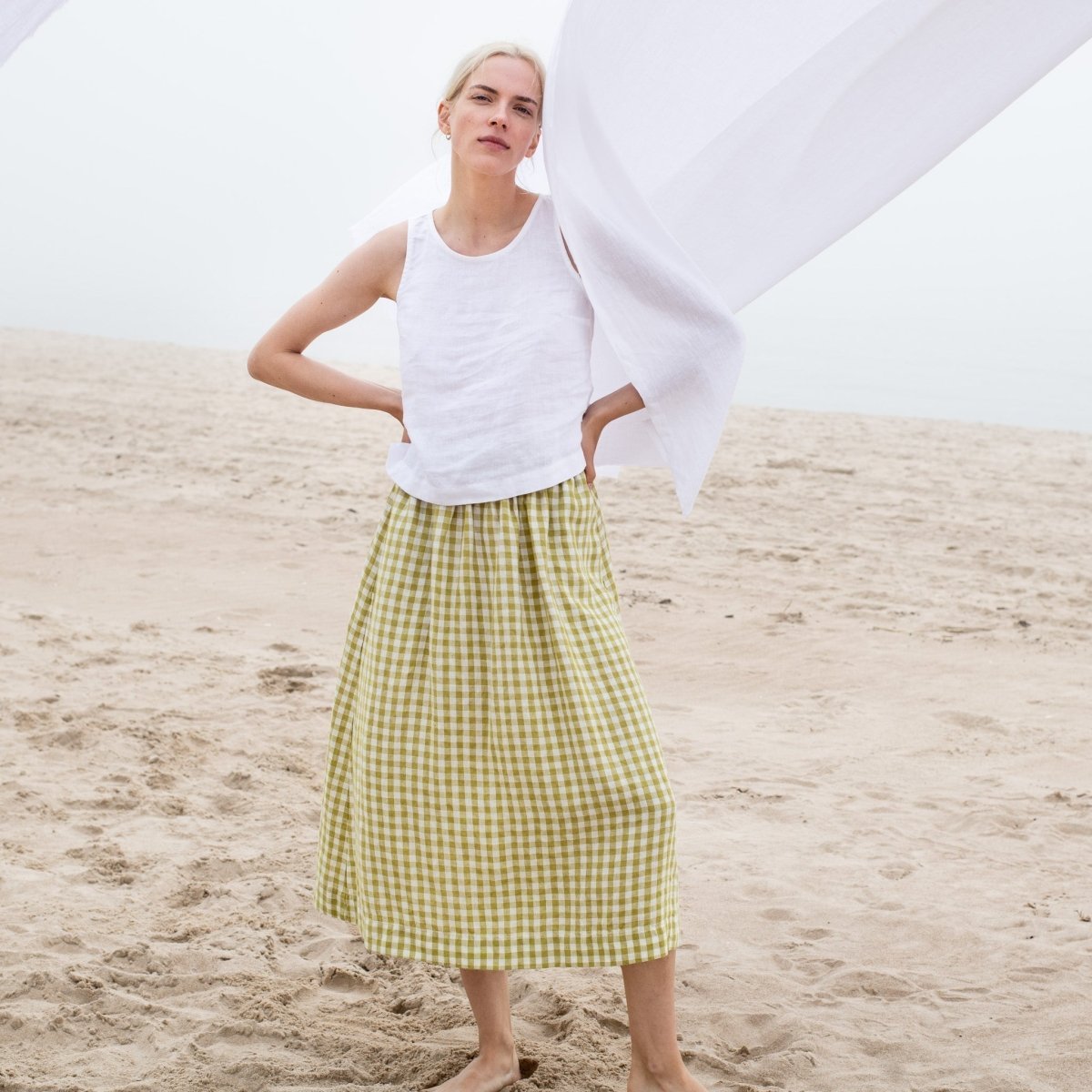 R: SION gathered linen skirt (Size: M; Color: Amber Yellow) - notPERFECTLINEN