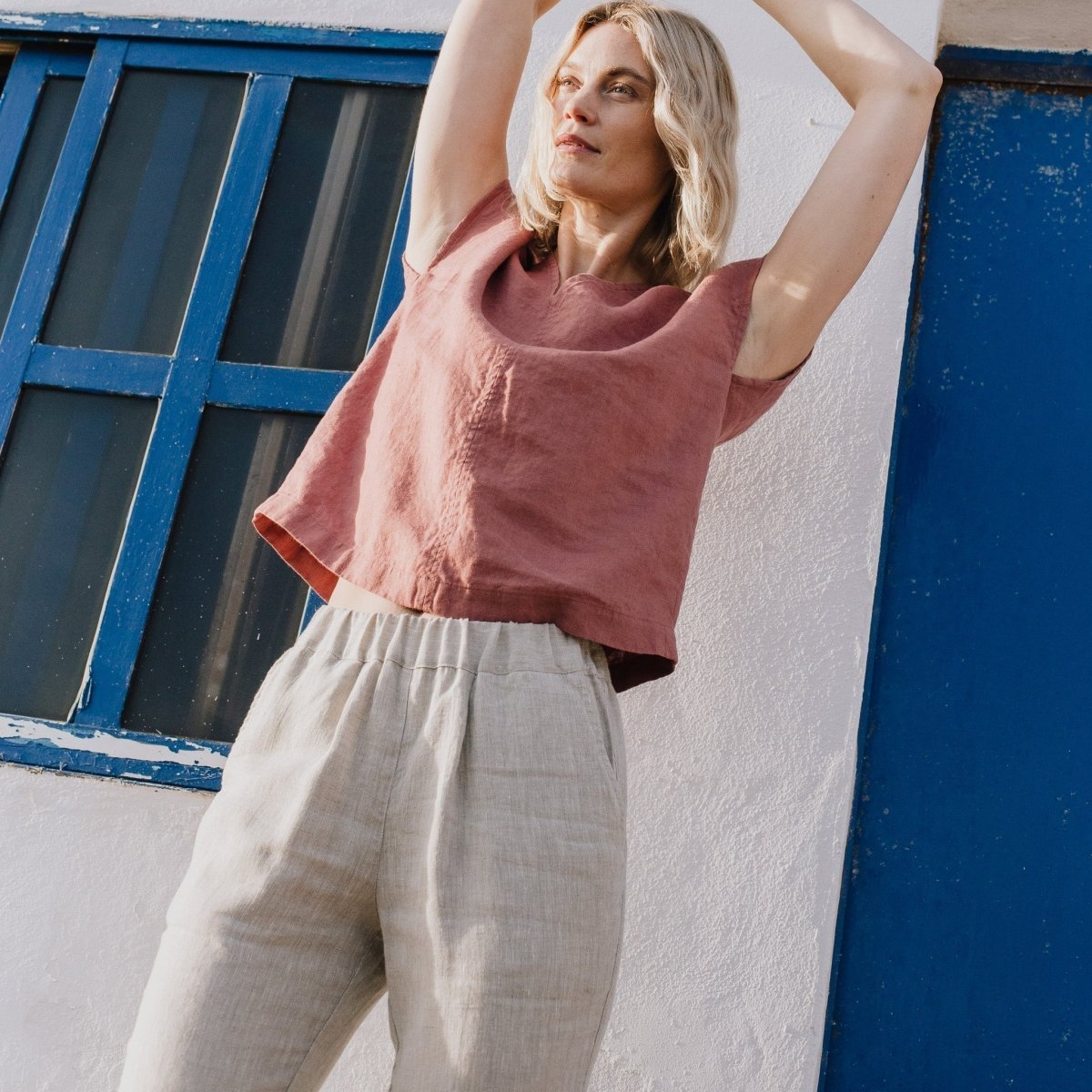 R: YAMBA cropped linen pants (Size: S/M; Color: Canyon Clay) - notPERFECTLINEN