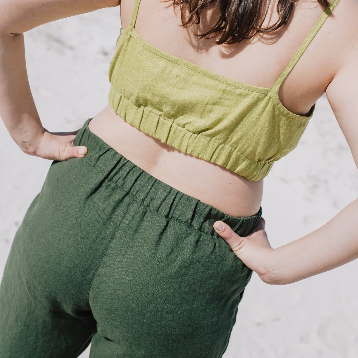 R: YAMBA cropped linen pants (Size: XL; Color: Juniper Green) - notPERFECTLINEN