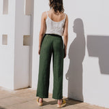 R: SARAH fit and flare linen pants (Color: Deepest Black; Size: S)