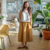 Bay-2 (or Bay) linen top in Cream + Sion linen skirt in Amber Yellow (non-customizable) - notPERFECTLINEN