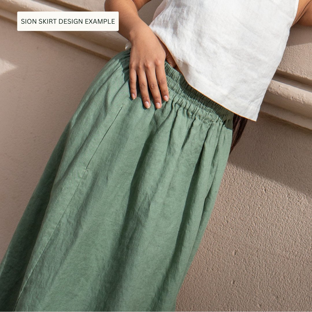 Bay-2 (or Bay) linen top in Cream + Sion linen skirt in Aqua/Grey Gingham (non-customizable) - notPERFECTLINEN