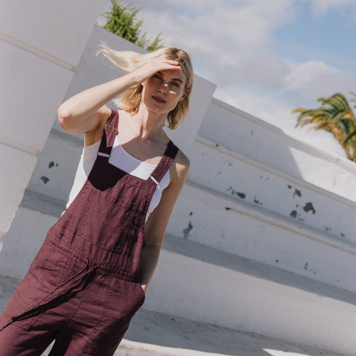 Linen dungaree dress - Hand painted dress NP | Cracow