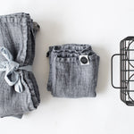 Set of hand and bath waffle linen towel / Washed waffle linen towels in dark grey/graphite