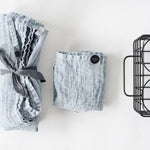 Set of hand and bath waffle linen towel / Washed waffle linen towels in ice blue/silver grey