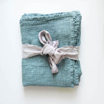 Large linen waffle bath towel in aqua green / READY TO SHIP / Set of 1-2-3-4