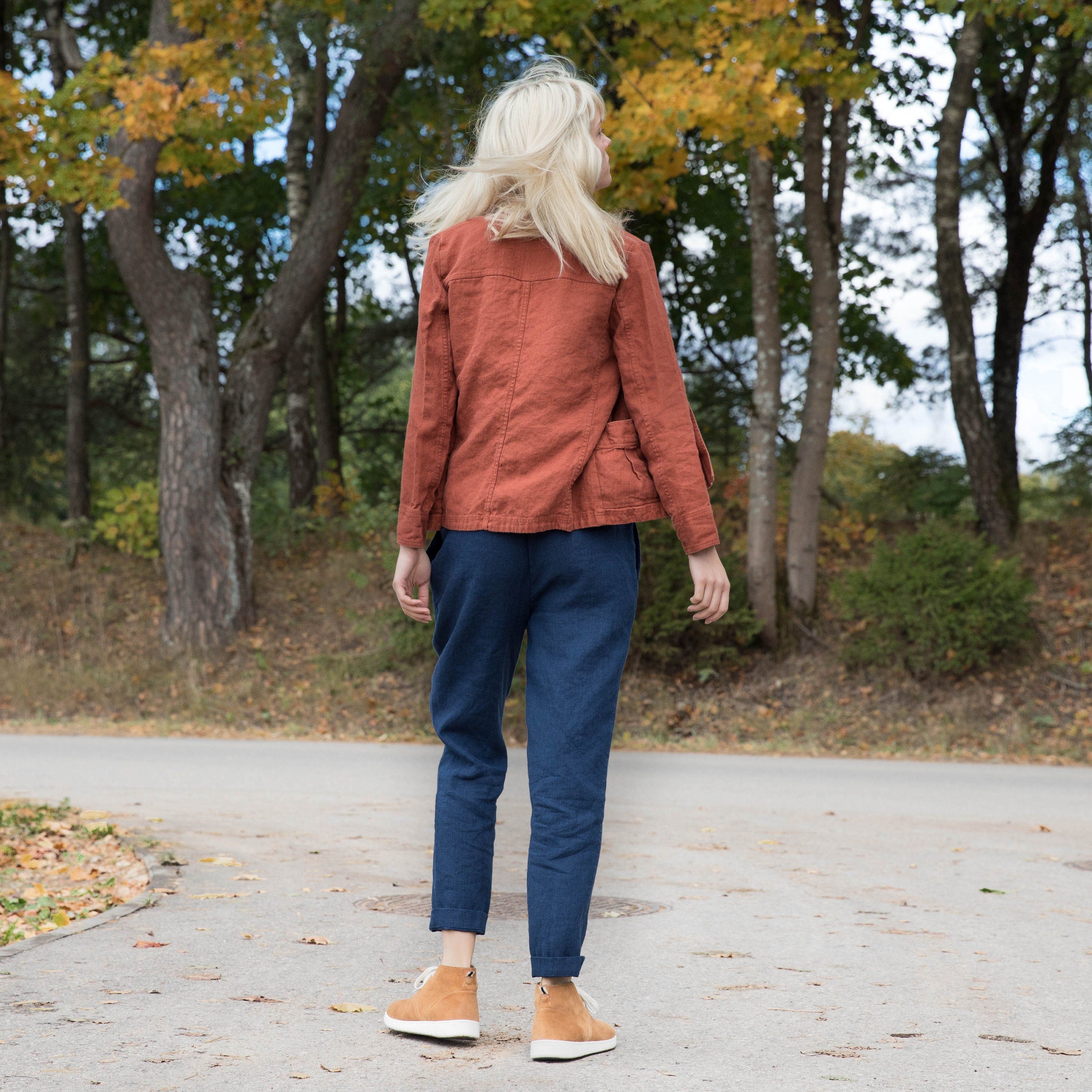 Loose linen pants in heavy linen / Washed women linen trousers / Slightly tapered linen pants