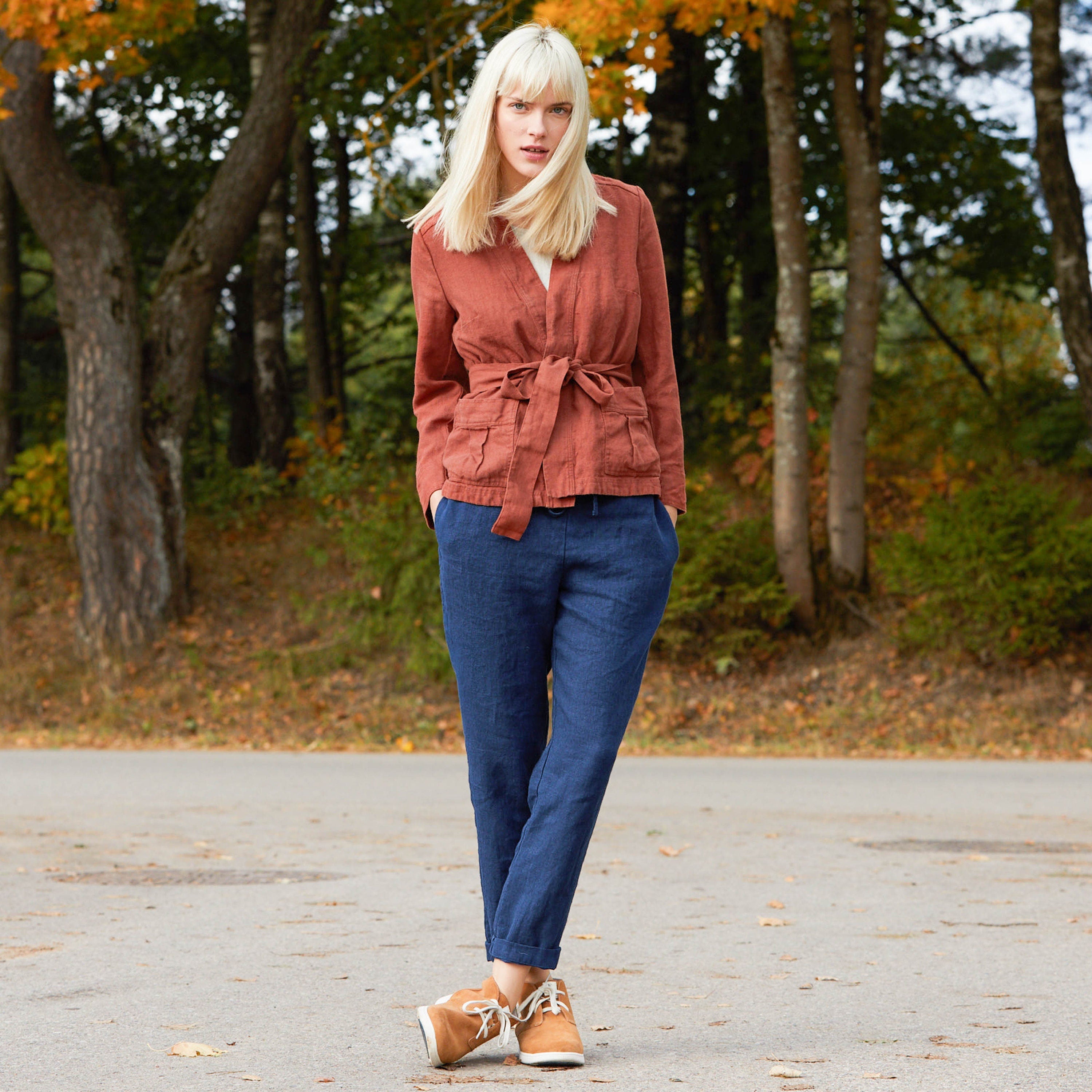 Loose linen pants in heavy linen / Washed women linen trousers / Slightly tapered linen pants