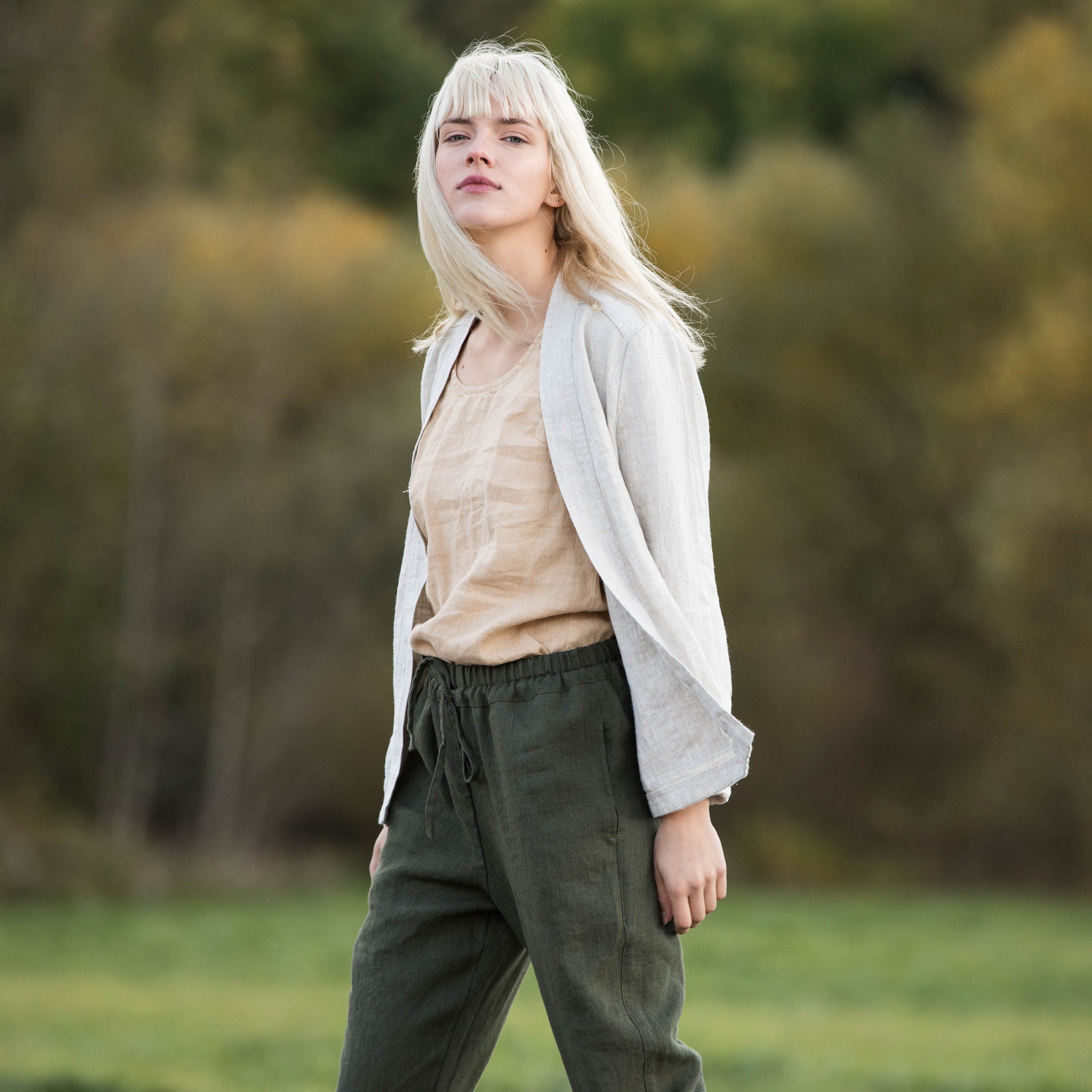 Loose linen pants in heavy linen / Washed women linen trousers / Slightly tapered linen pants