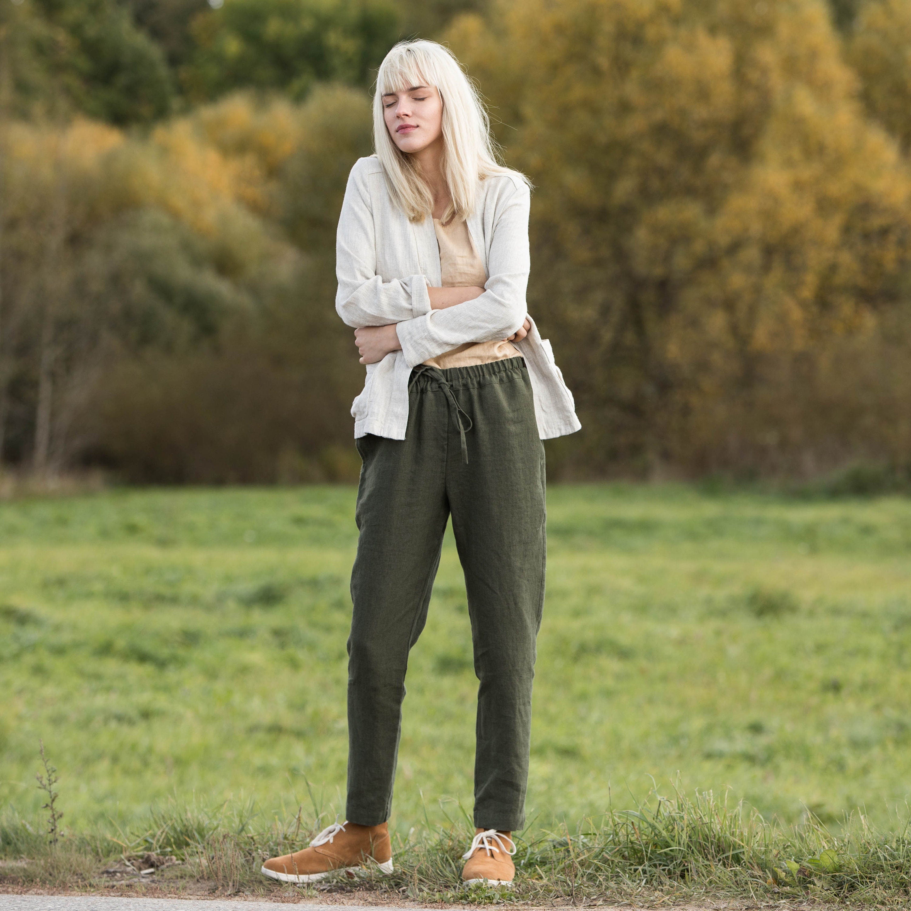 Loose linen pants in heavy linen / Washed women linen trousers / Slightly tapered linen pants