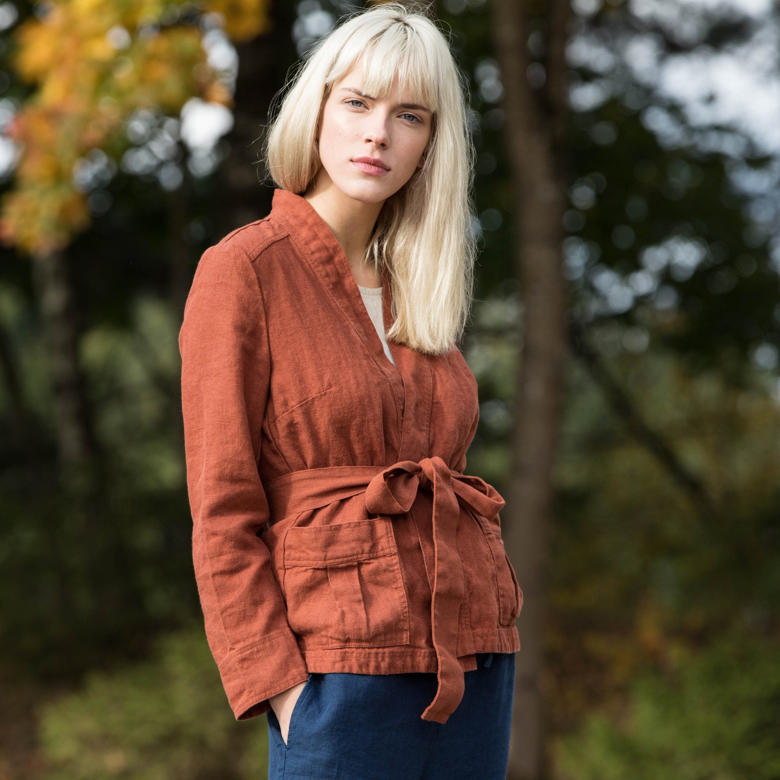 Wrap linen jacket STOCKHOLM in heavy linen/ Washed and soft linen wrap jacket / Short linen jacket