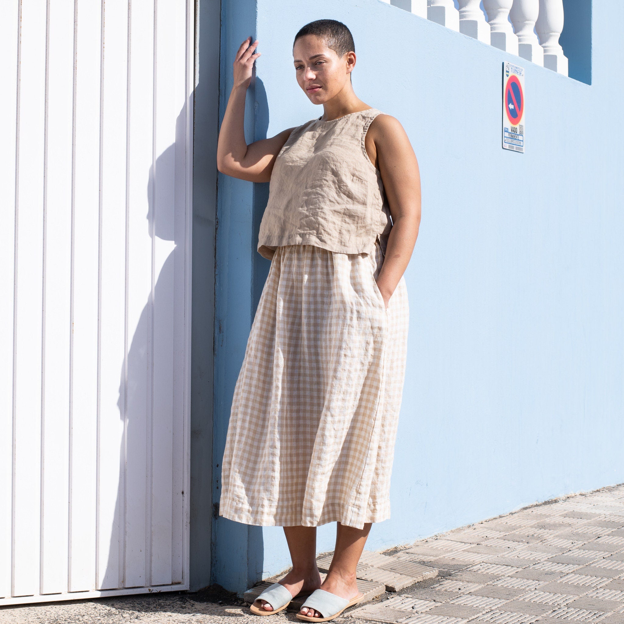 Cropped linen top BAY in light weight linen