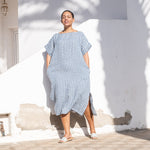 Loose long linen tunic FATIMA / in light weight blue gingham
