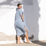Loose long linen tunic FATIMA / in light weight blue gingham