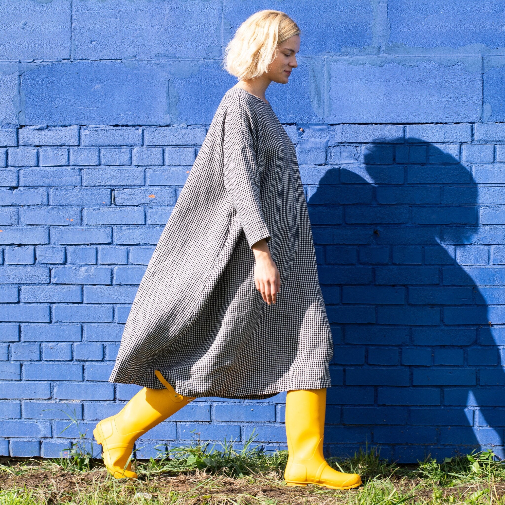 Linen dress RENNES with drop shoulder long sleeves /Oversized loose fitting / Washed linen tunic