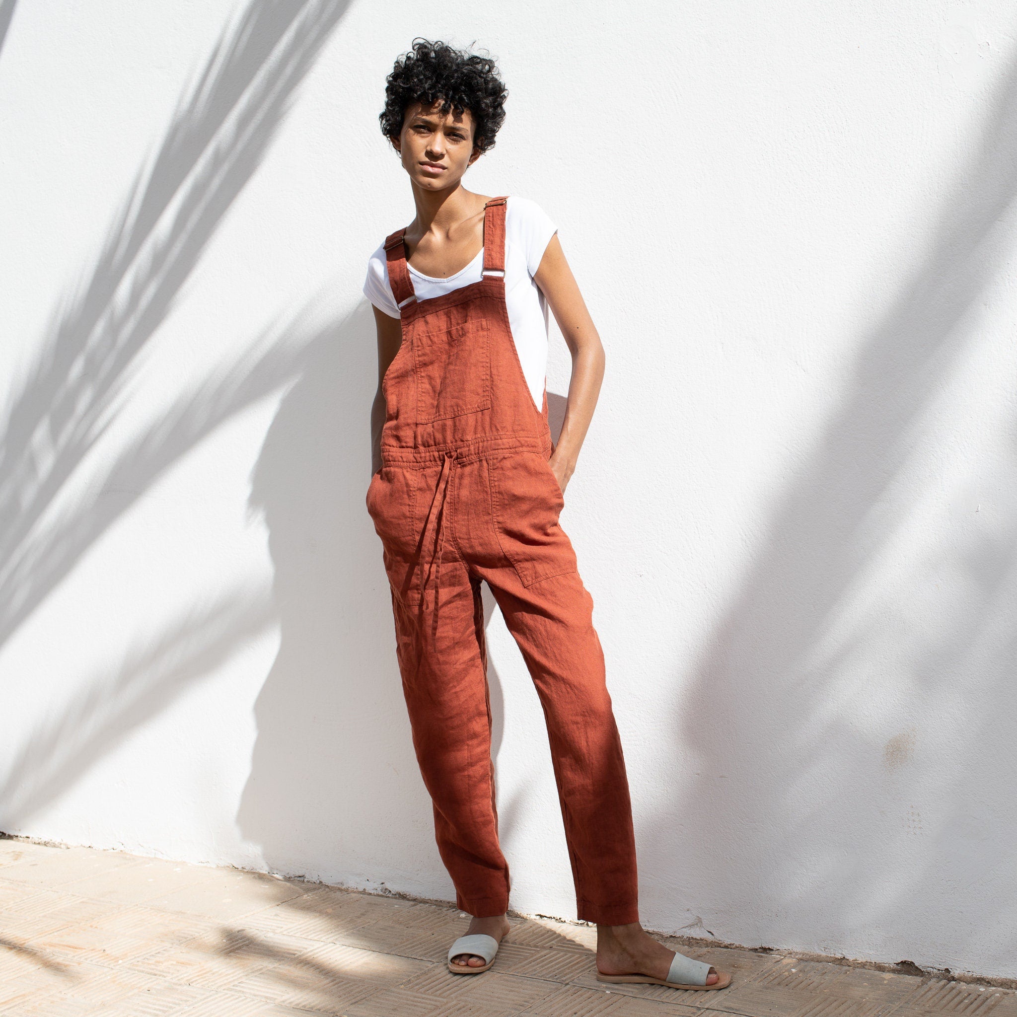 Louise bio organic linen jumpsuit in gingham – Clo Stories