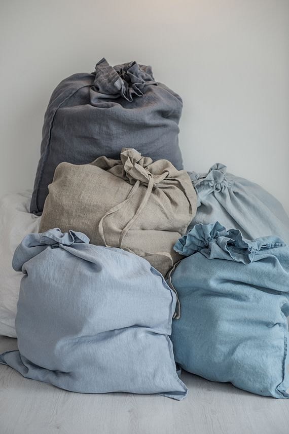 Extra Large Laundry Bag With Two Straps 100% Natural Linen / 