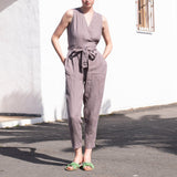 Sleeveless MARGARET wrap linen jumpsuit - notPERFECTLINEN
